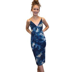 E.L.H. Studio Watercolor Bodycon Midi Dress Open Back Strappy Size L